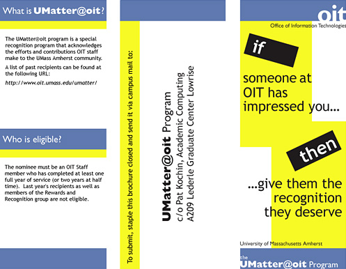 Print Design - UMass Amherst: OIT UMatter Award Brochure