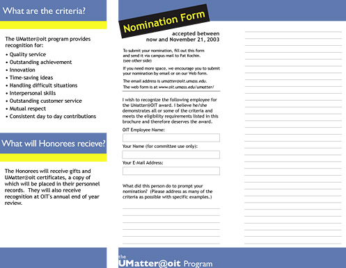 Print Design - UMass Amherst: OIT UMatter Award Brochure