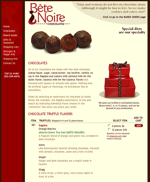 Web Design - B&ecirc;te Noire Chocolates