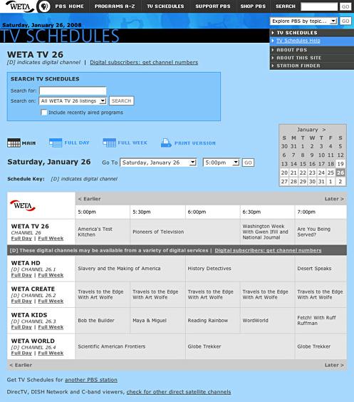 Web Design - PBS: TV Schedules