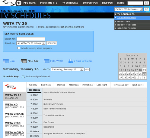 Web Design - PBS: TV Schedules