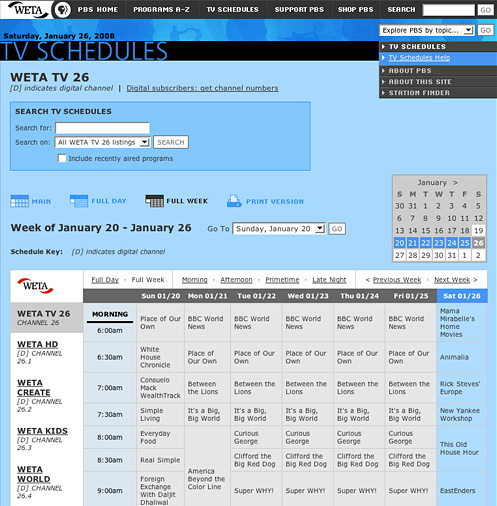 Web Design - PBS: TV Schedules