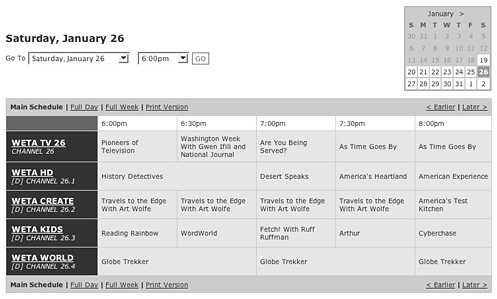 Web Design - PBS: TV Schedules