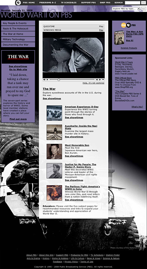 Web Design - PBS: World War II Portal