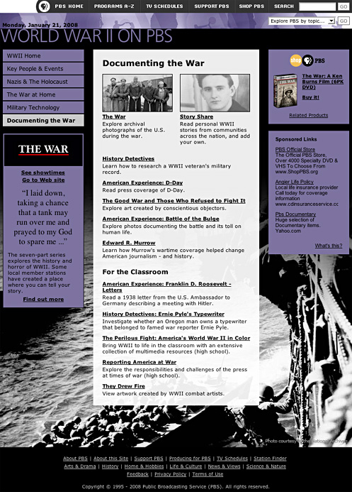 Web Design - PBS: World War II Portal
