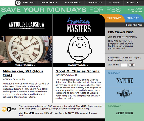 Web Design - PBS: Save Your Nights