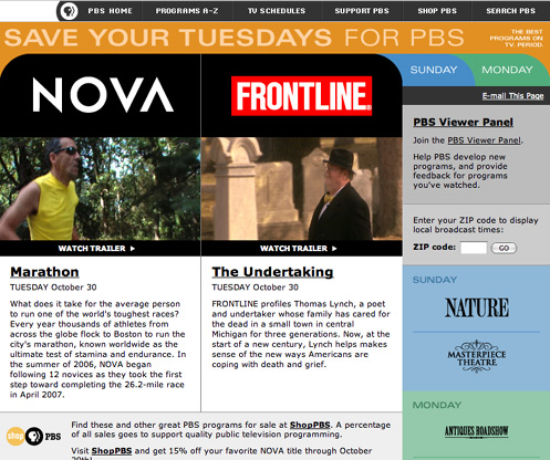 Web Design - PBS: Save Your Nights
